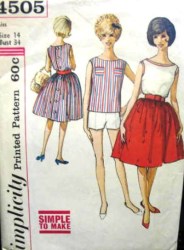 4505 1960s SLVLESS BLOUSE,FLARE SKIRT,SHORTS PATTERN 14